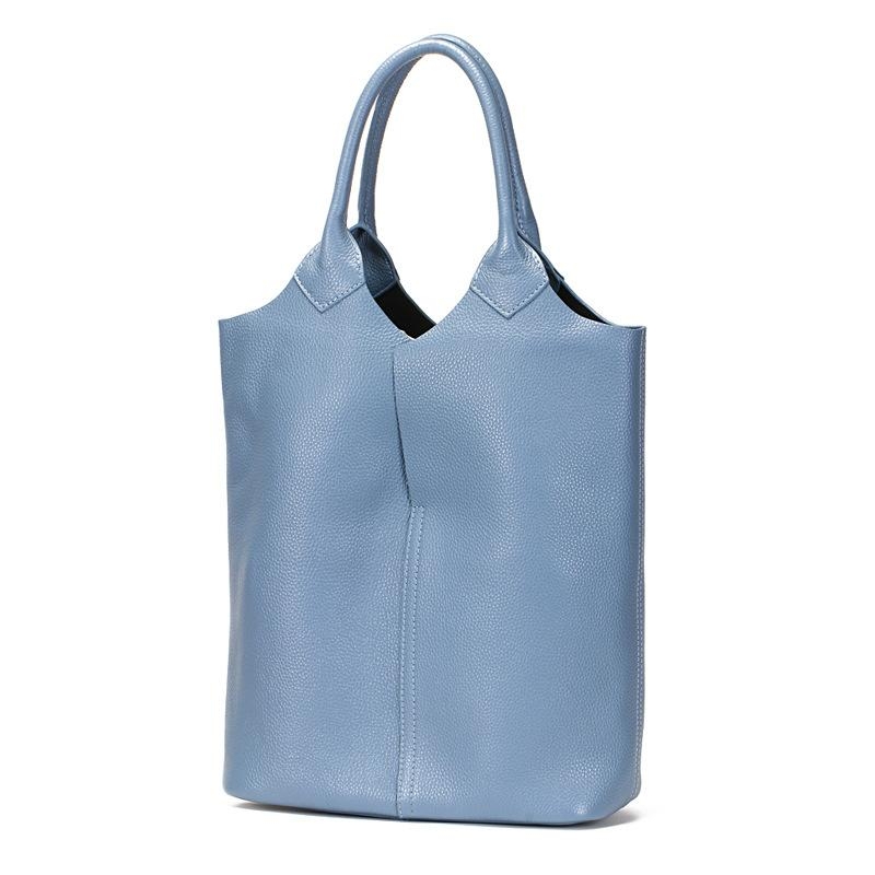 Blue Large Soft Leather Litchi Grain Tote Bag Handbags