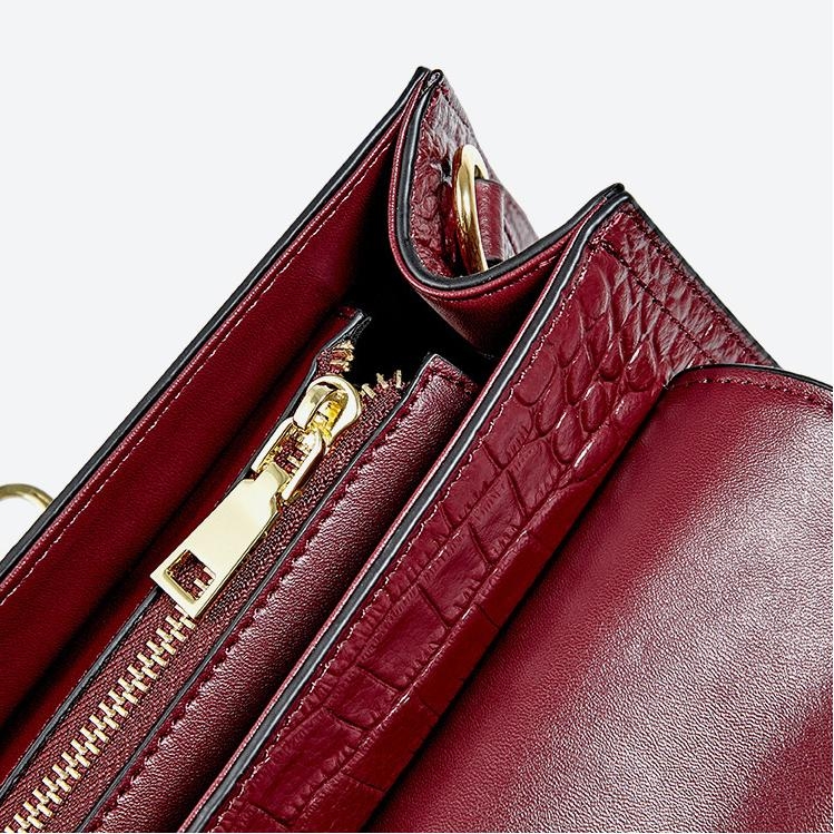 Red Leather Croc Print Crossbody Satchel Bag Top Handle Flap Handbag