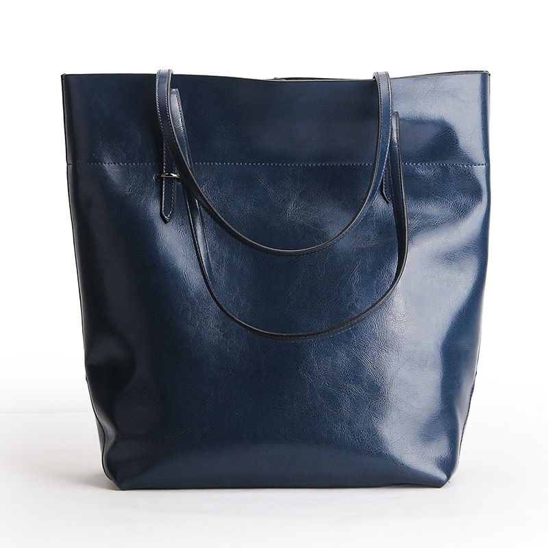 Blue Leather Tote Fashion Genuine Leather Shopper Bag