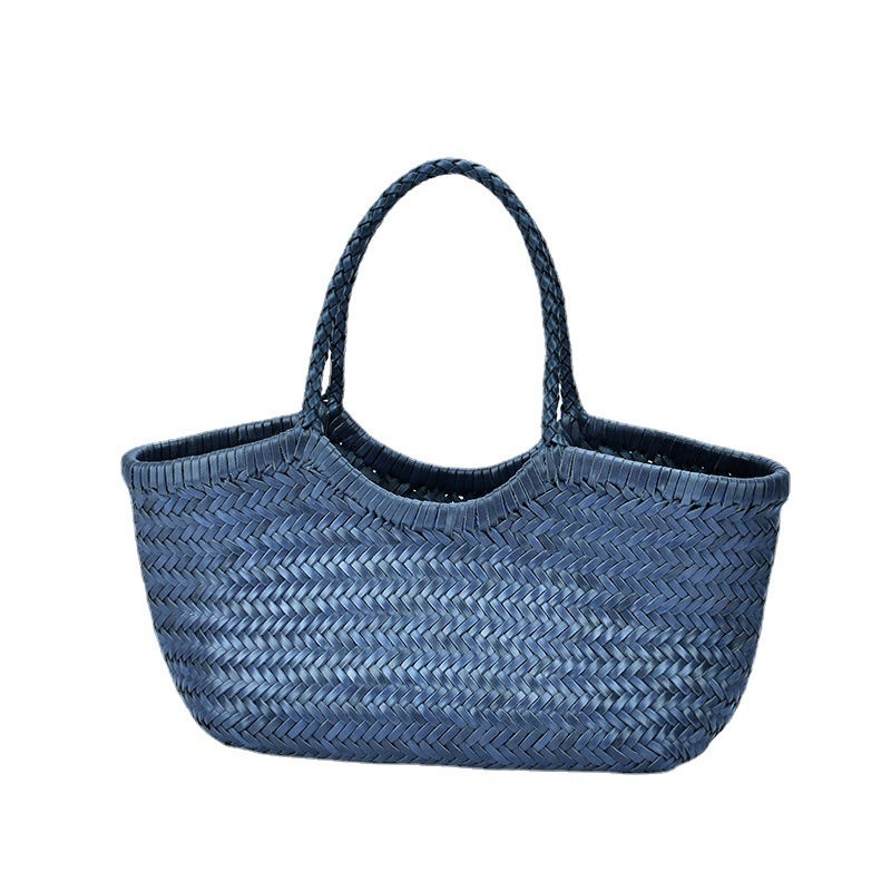 Blue Summer Woven Leather Purse Oversized Tote Bags
