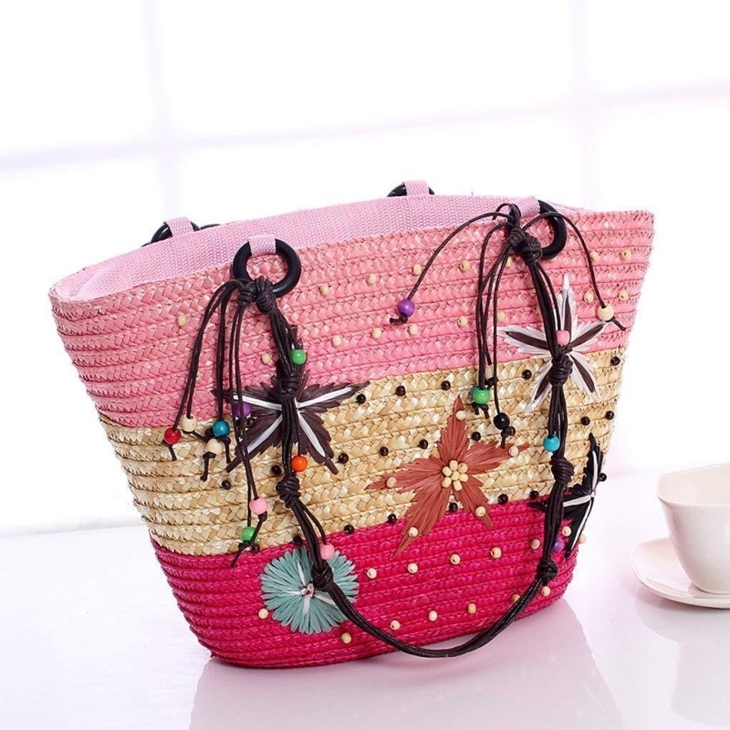 Bohemia Starfish Embroidery Beach Straw Bag Seaside Holiday Tote Bags