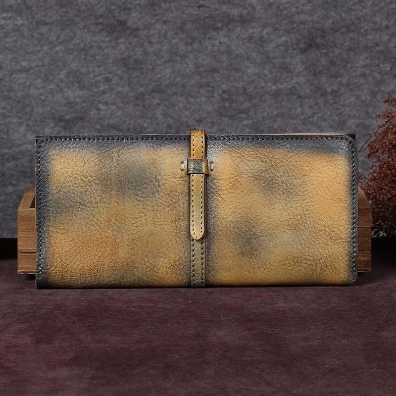 Yellow and Black Belt Wallet Vintage Cow Leather Long Wallet