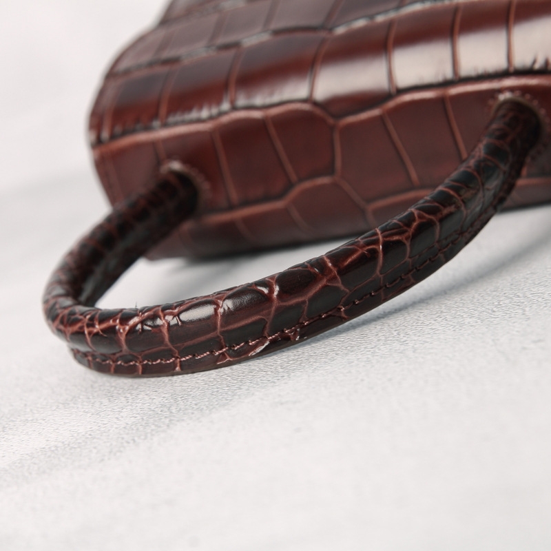Brown Croc Embossed Leather Handbag Crossbody Purse