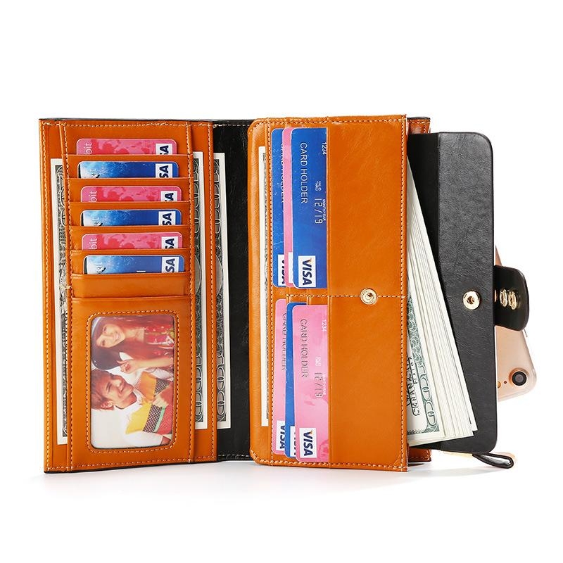 Red Genuine Leather Wallet Retro Folded Long Wallet for Work