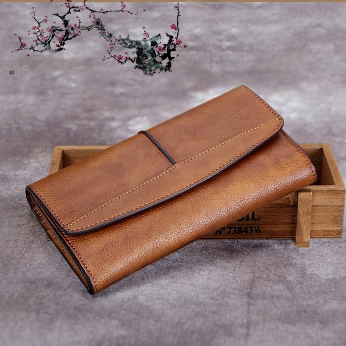 Red Handcrafted Wallet Cowhide Leather Wallet Vintage Wallet