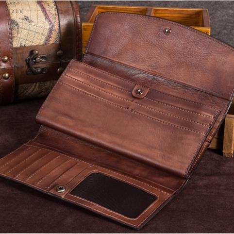 Purple Handcrafted Wallet Cowhide Leather Wallet Vintage Wallet