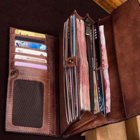 Purple Handcrafted Wallet Cowhide Leather Wallet Vintage Wallet