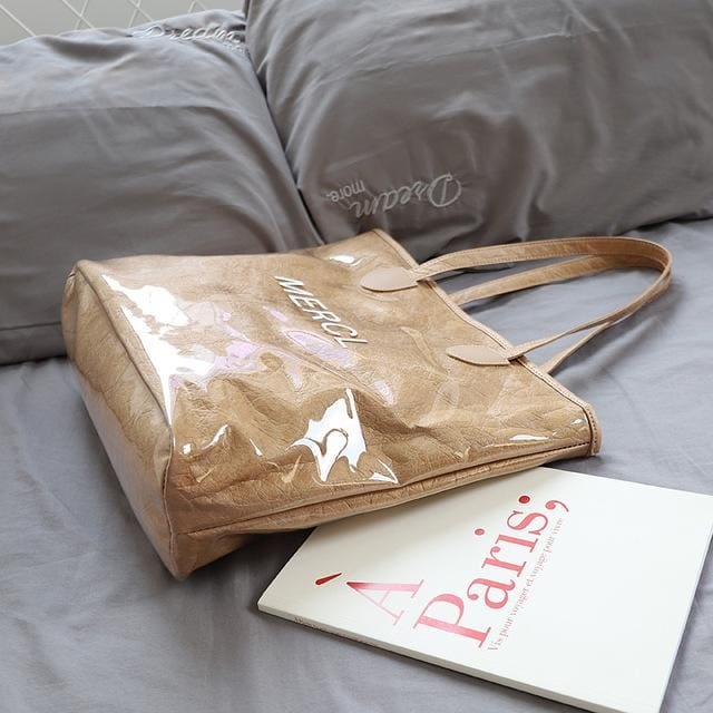 Brown Kraft Paper Recycle Bags Waterproof PVC Fashion Shopper Bags 