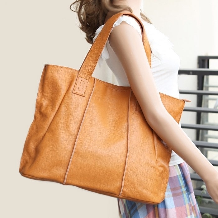 Ginger Soft Genuine Leather Tote Bag Simply Large Shoulder Shopper Bag