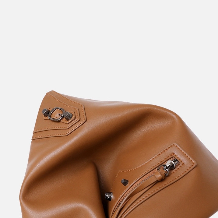 Coffee-color Leather Zipper Pocket Shoulder Big Bag One-handle Tote Motorcycle Bag