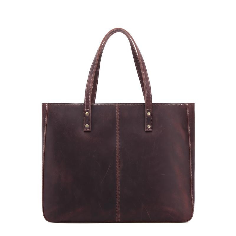 Brown Retro Oil Combi Leather Large Tote Bags