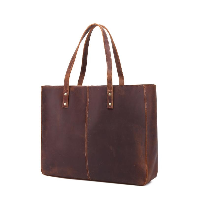 Brown Retro Oil Combi Leather Large Tote Bags