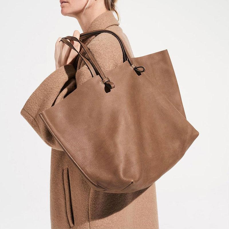 Dark Brown Soft Leather Large Tote Bag 