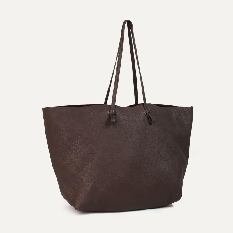 Dark Brown Soft Leather Large Tote Bag 
