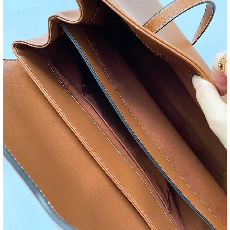 Brown Soft Leather Tote Twist-Lock Satchel Shoulder Bags