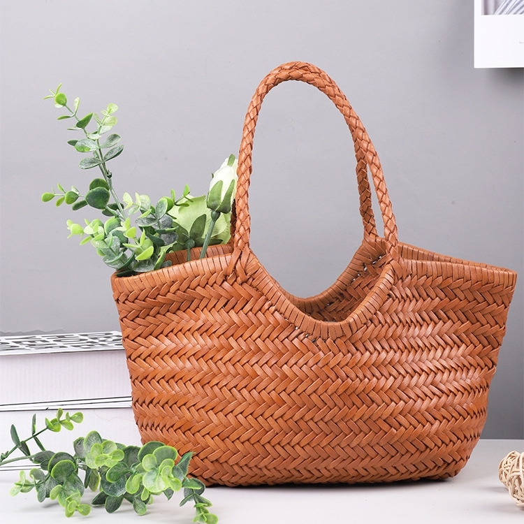 Coffee Summer Woven Leather Purse Oversized Tote Bags