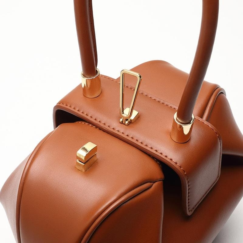Brown Unique Leather Handbags Cute Purse with Metal Lock