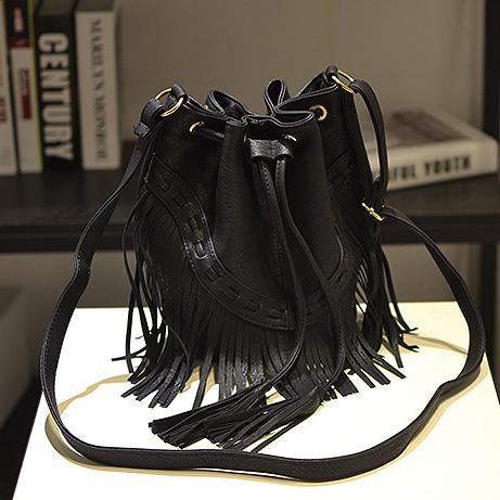 Blush Leather Vintage Fringe Bag Tassels Crossbody Bucket Bags