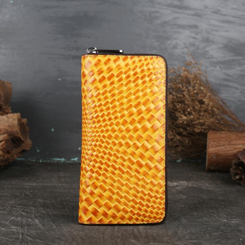 Yellow Woven Leather Long Wallet