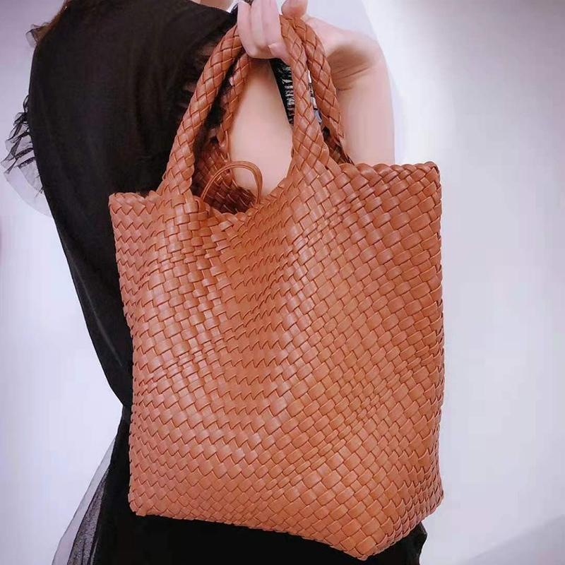 Red Woven Leather Shopper Bag Large Handbag Soft Purses for Work