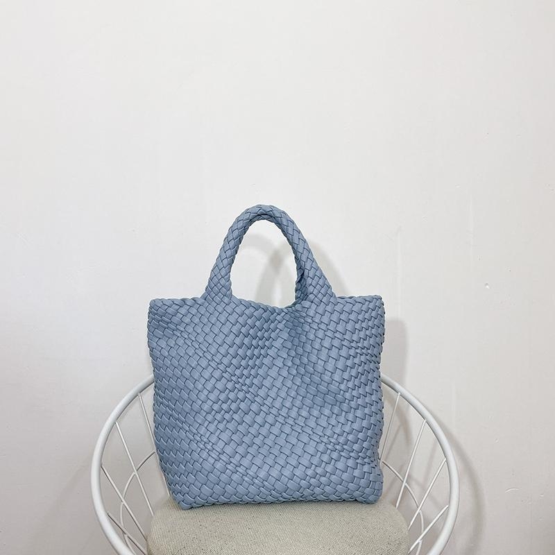 Blue Woven Vegan Leather Shopper Bag Large Handbag Soft Purse for Work