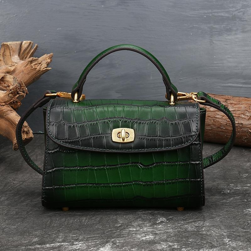 Green Croc Embossed Leather Crossbody Purse Small Satchel Bags