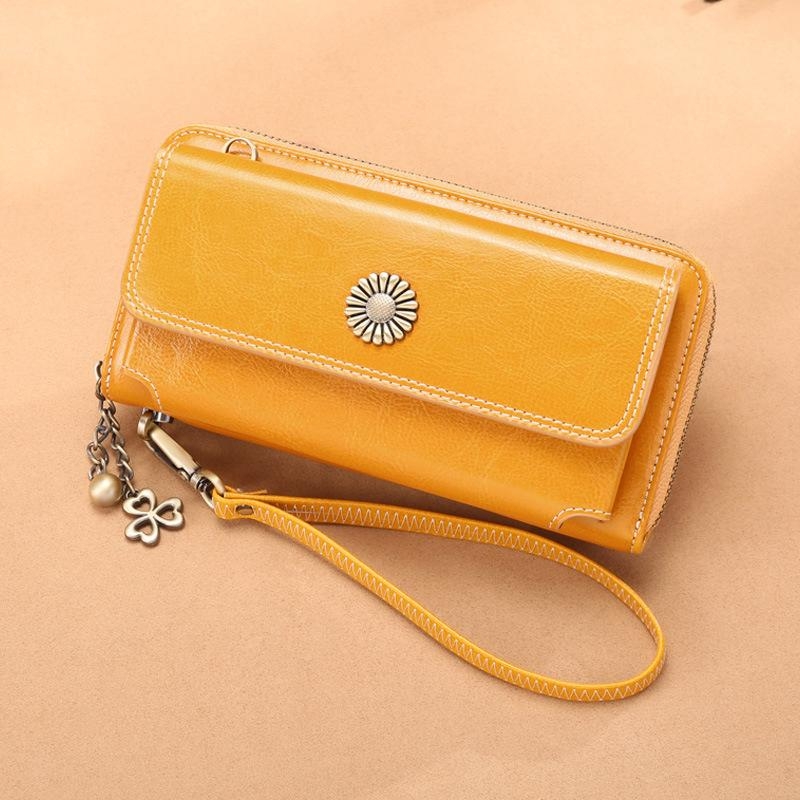Yellow Genuine Leather Multilayer Long Wallet