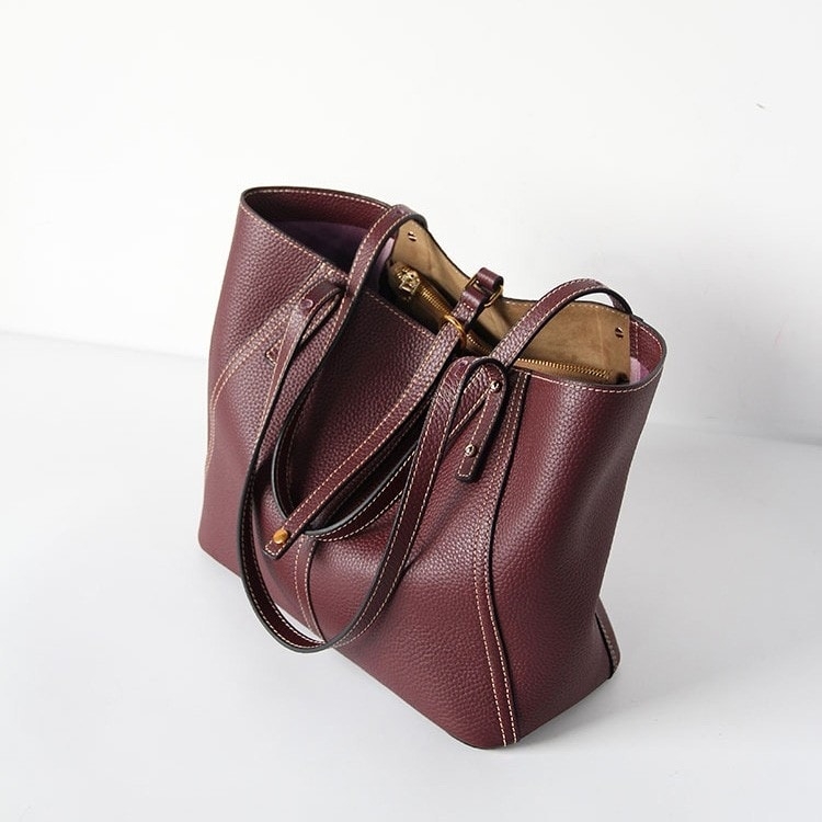Burgundy Genuine Leather Tote Bag Large Handbags