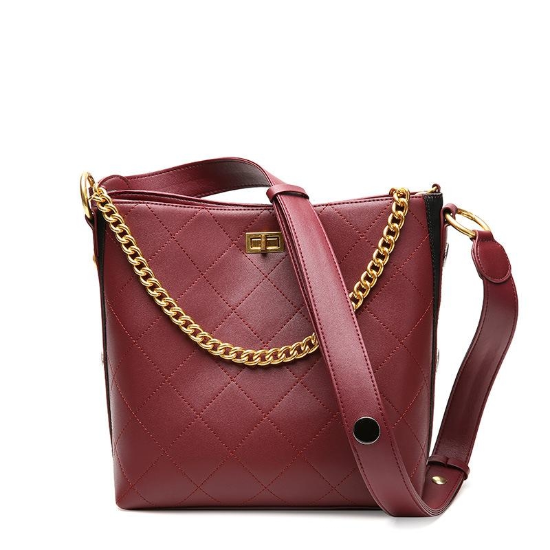 Burgundy Leather Bucket Bags Shoulder Bag