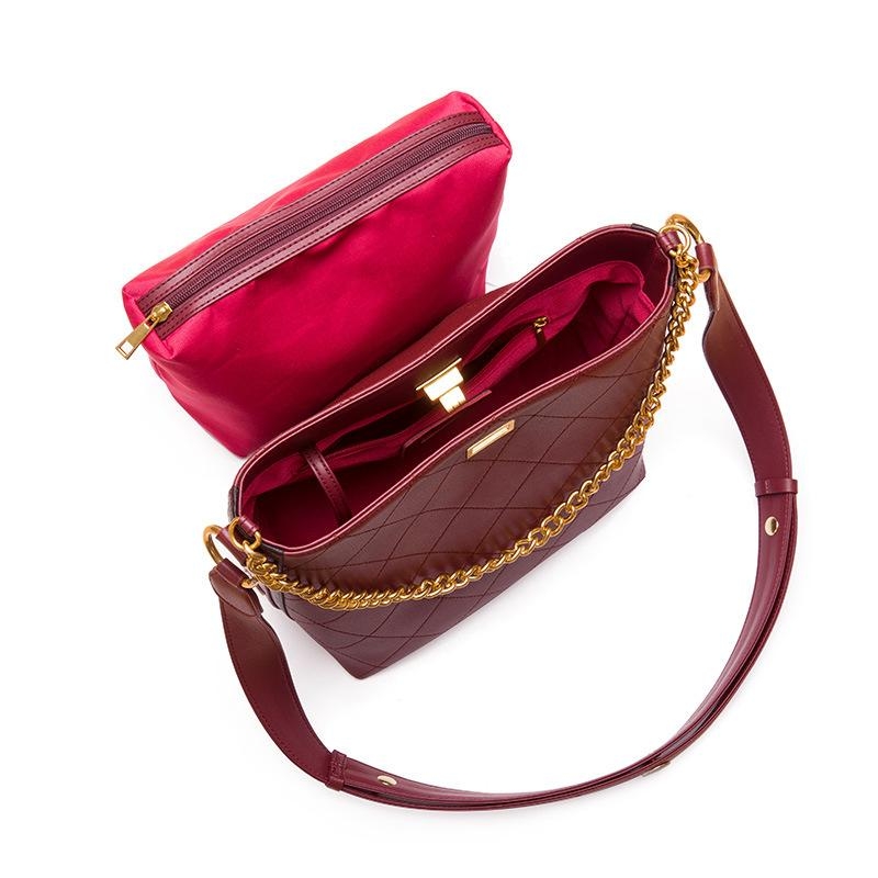 Burgundy Leather Bucket Bags Shoulder Bag