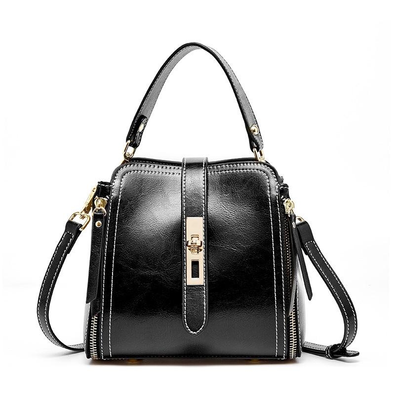 Black Leather Bucket Handbags Shoulder Bags