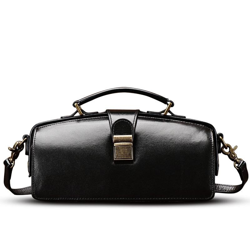 Black Retro Doctor Bag Leather Handbags