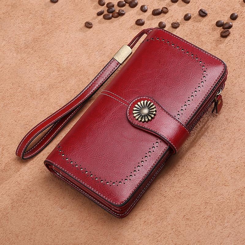 Black Hollow out Retro Leather Long Wallet