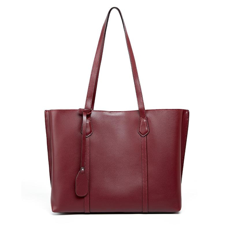 Burgundy Soft Leather Leather Tote Shopper Bag With Zipper