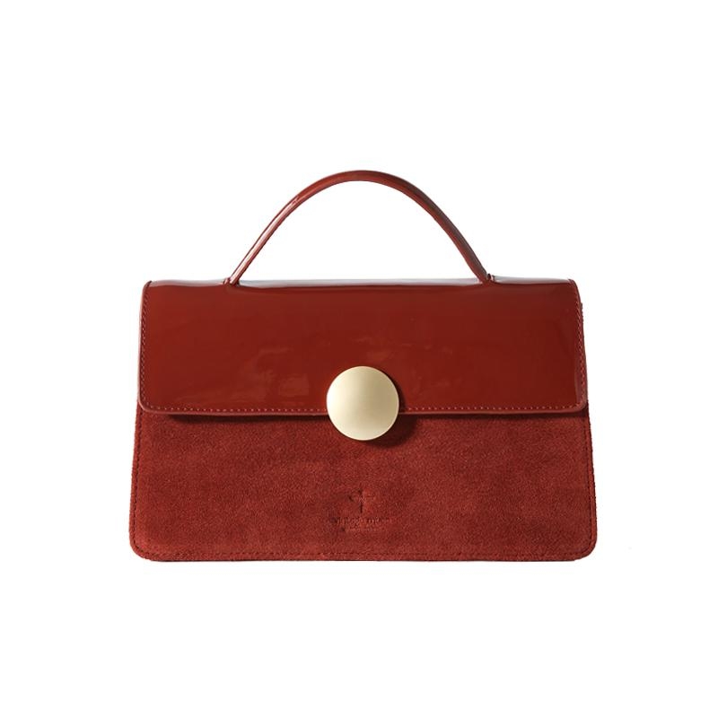 Brick Red Vintage Leather Handbags Foldover Square Crossbody Purses