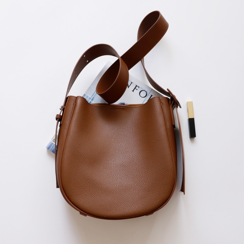Caramel Brown Wide Shoulder Bucket Bag Trend Hobo Bags