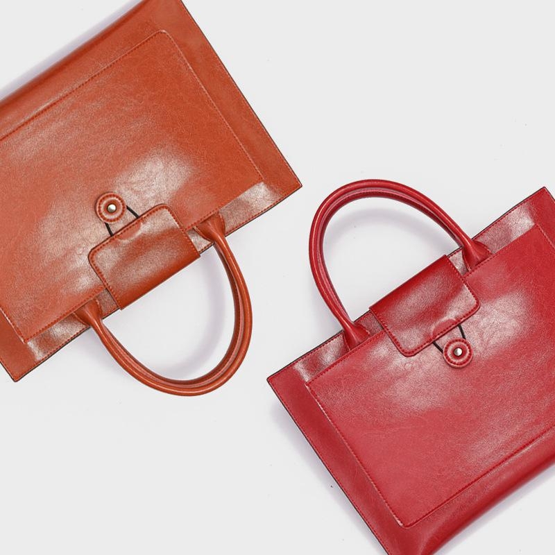 Burgundy Leather Large Handbag Laptop Bag A4 Briefcase Flap Bags