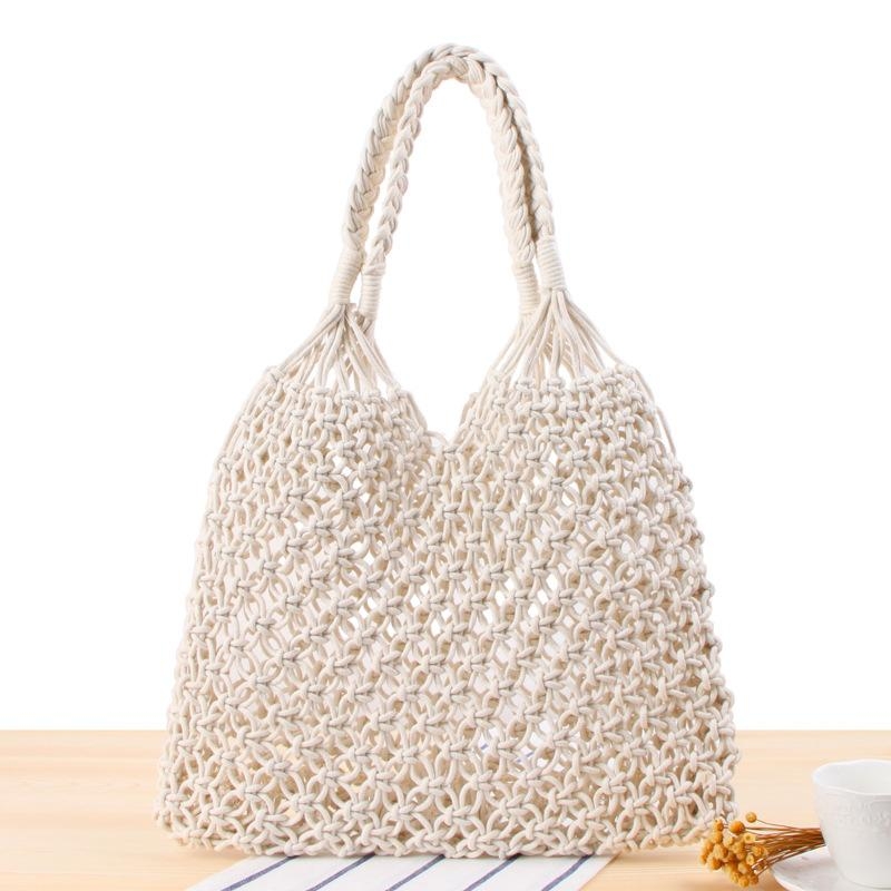 White Rope Straw Beach Bags Woven Fishing Net Shoulder Summer Handbags