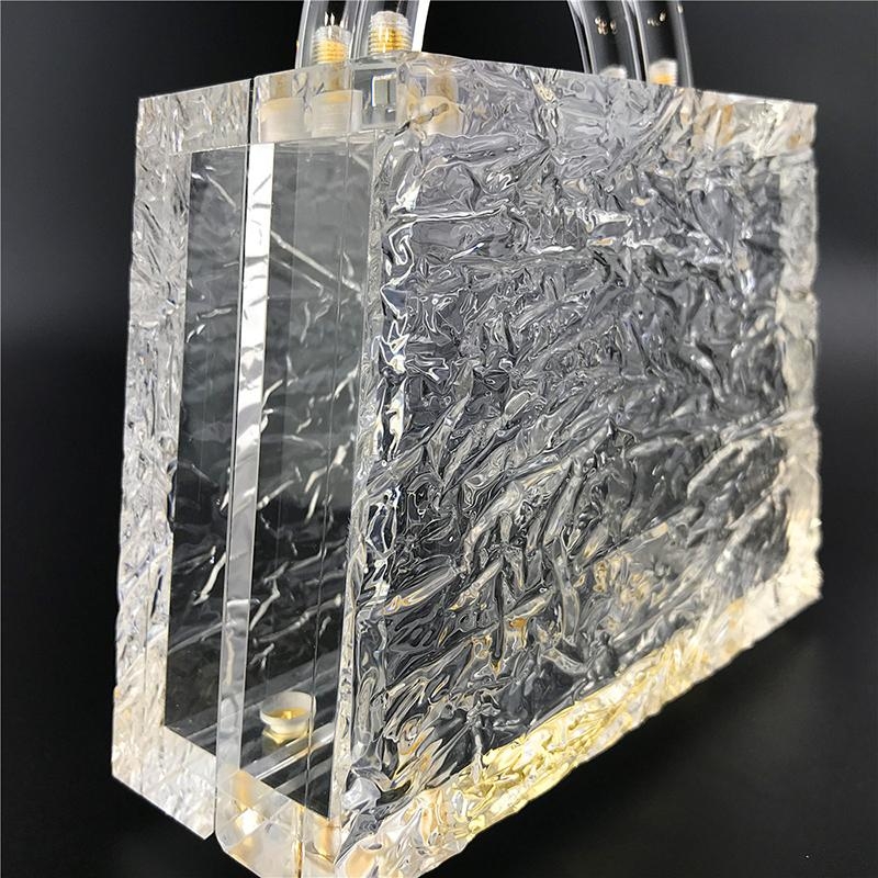 Clear Crushed Ice Acrylic Top Handle Box Clutch Bag Handbags