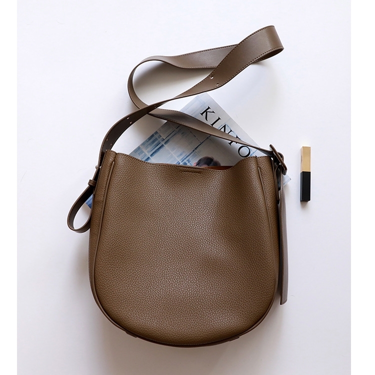 Coffee Brown Wide Shoulder Bucket Bag Trend Hobo Bags