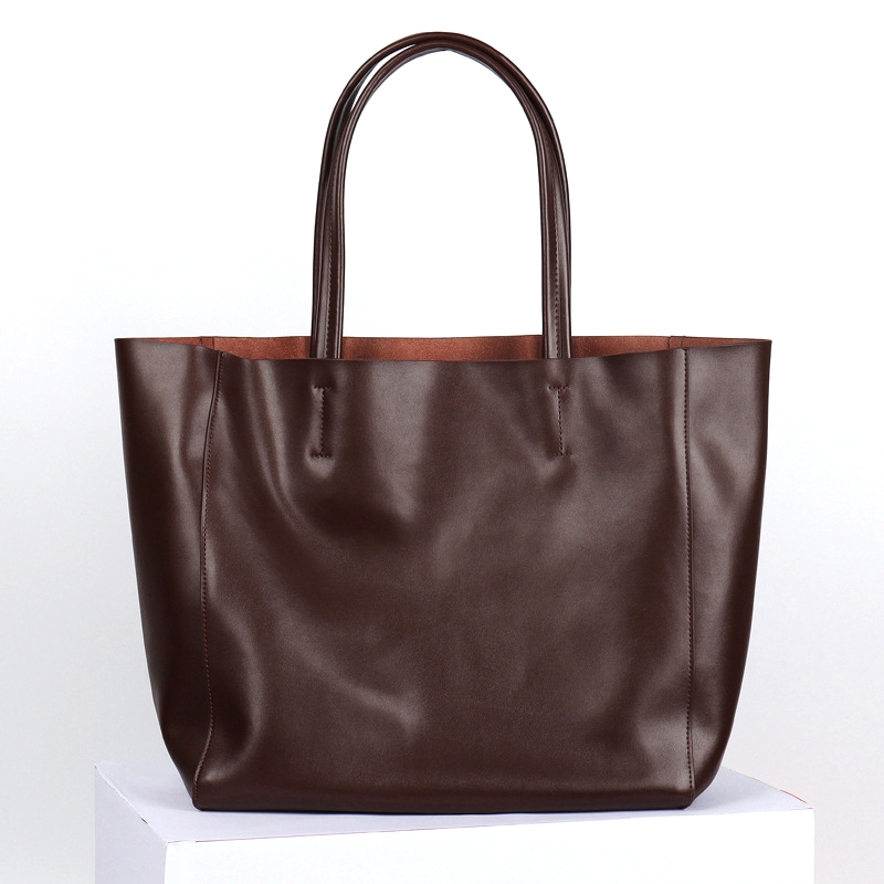 Coffee Soft Leather Daily Tote Bags
