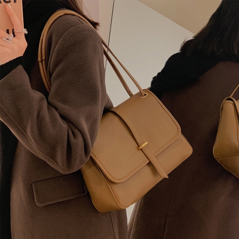 Khaki Soft Leather Flap Shoulder Bag Messenger Bags for Women