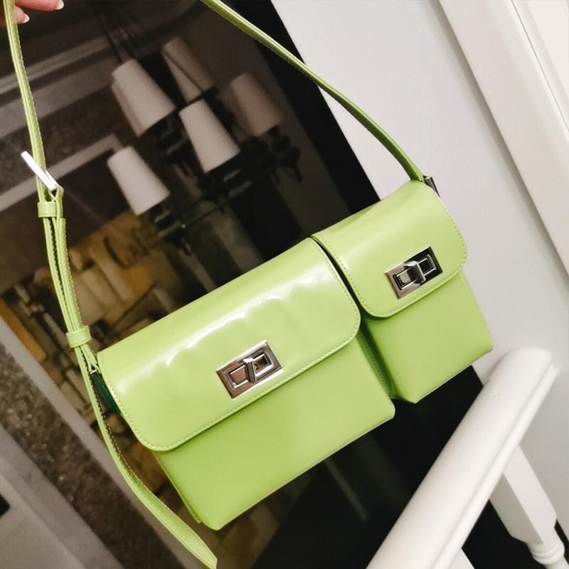 Green Turnlock Flap Genuine Leather Shouler Bags Purse