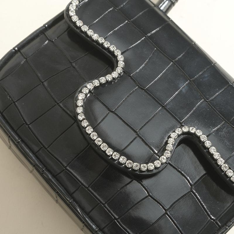 Black Crocodile Print Crystal Flap Leather Shoulder Bags
