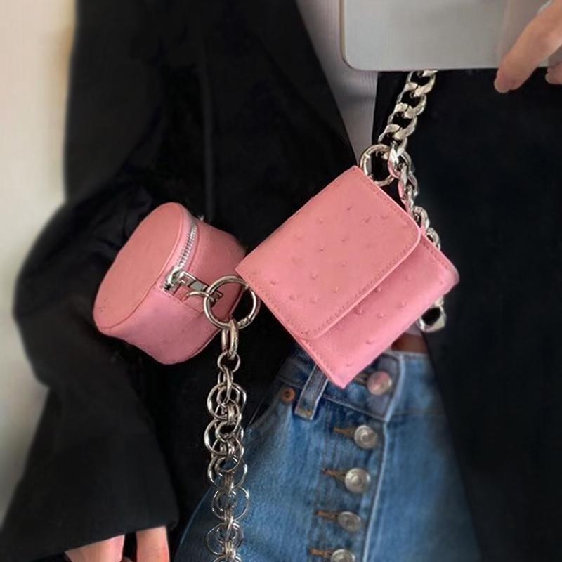 Pink Croc Print Mini Crossbody Convertible Belt Bag Chain Purse