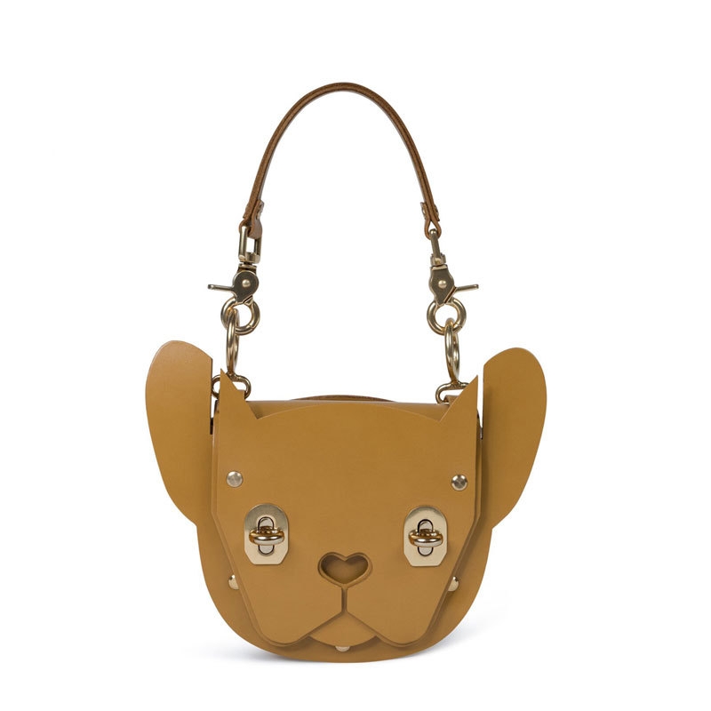 Cute Brown Vegan Leather Dog Design Shoulder Bags