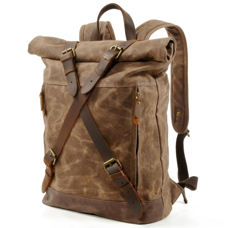 Dark Green Canvas Waterproof Backpack Antitheft Hiking Travel Bag