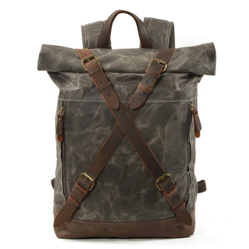 Brown Canvas Waterproof Outdoor Backpack Cross Strap Hiking Travel Bag