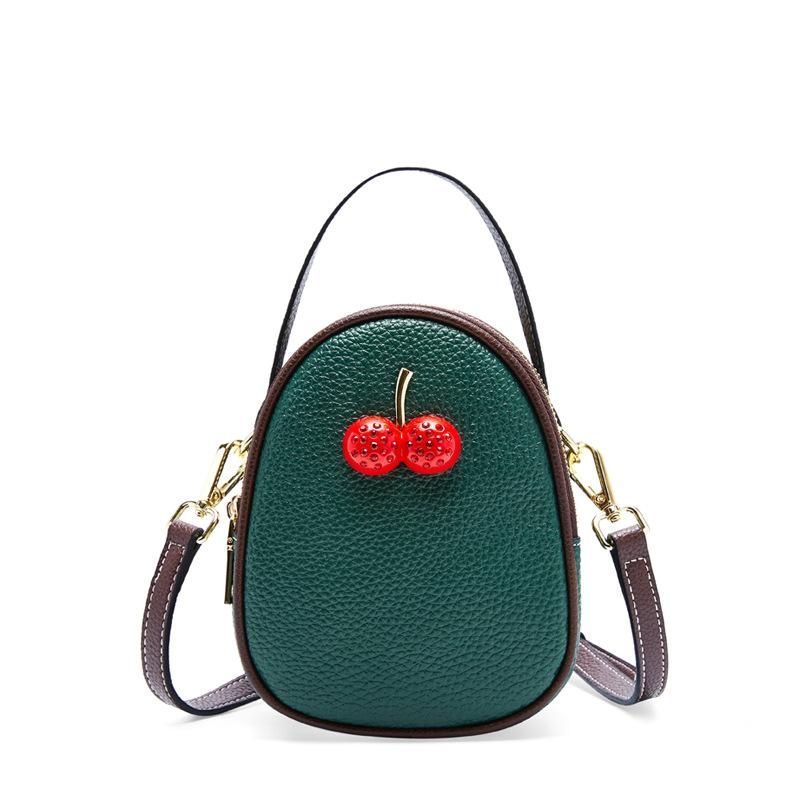 Dark Green Cherry Leather Mini Crossbody Bags