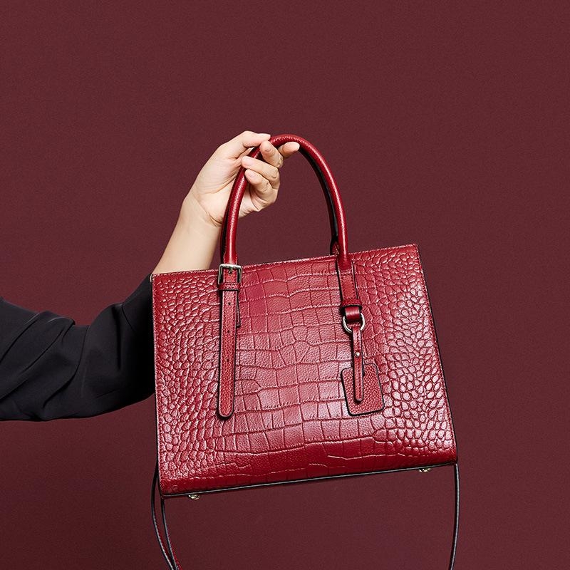 Red Croco Embossed Leather Handbags